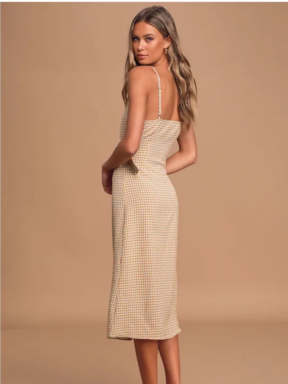 Lulu's Yellow Check Midi Dress